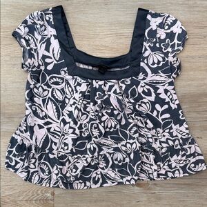 Express Black and Light Pink Floral Square Neck Blouse